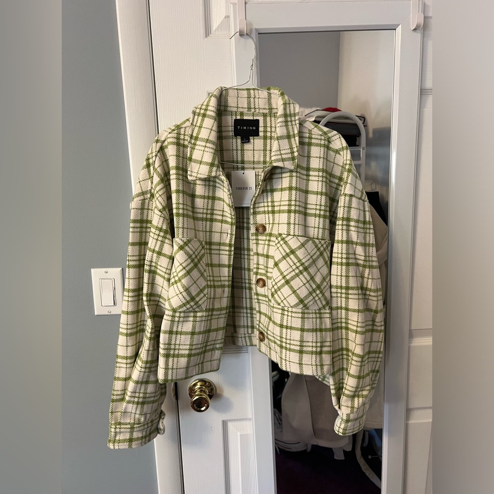 Plaid Button-Front Shacket - Size L (new with tags)
